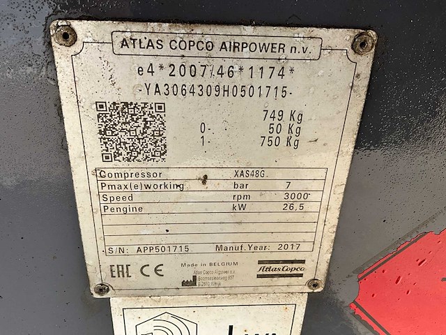 2017 atlas copco xas48g mobiele schroefcompressor - afbeelding 2 van  10