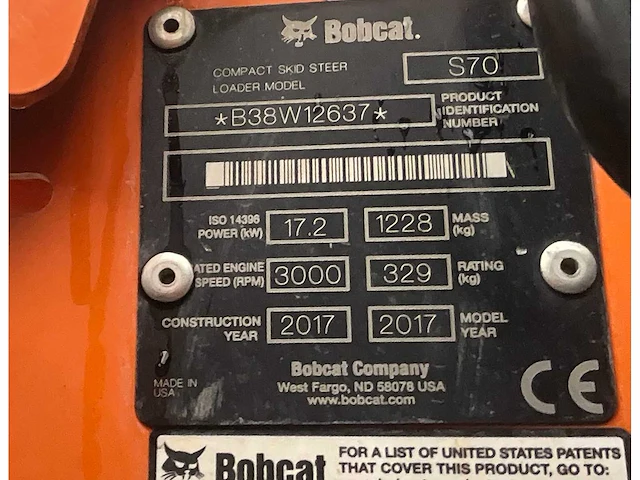 2017 bobcat s70 schranklader / mini wiellader - afbeelding 30 van  30