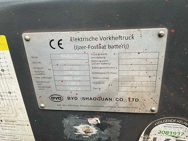 2017 byd ecb20b vorkheftruck - afbeelding 6 van  17