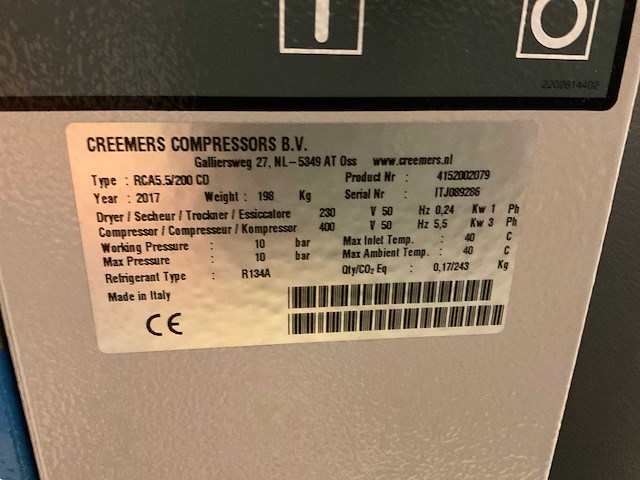 2017 creemer rc-a5.5/200 cd schroefcompressor - afbeelding 13 van  15