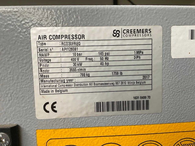 2017 creemers rcd30freq schroefcompressor - afbeelding 4 van  4