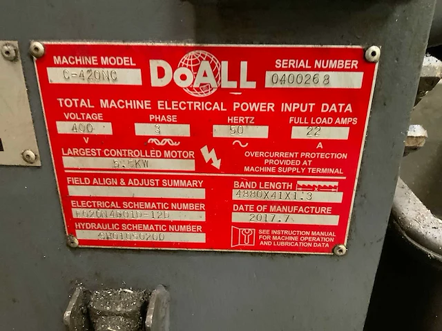 2017 doall c-420nc horizontale automatische bandzaagmachine - afbeelding 9 van  13