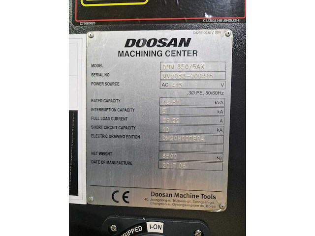 2017 doosan dnm 350/5ax cnc universele machinecentrum - afbeelding 3 van  11