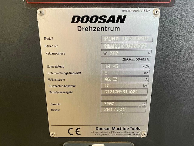 2017 doosan puma gt2100m horizontale cnc turret centrum - afbeelding 16 van  23