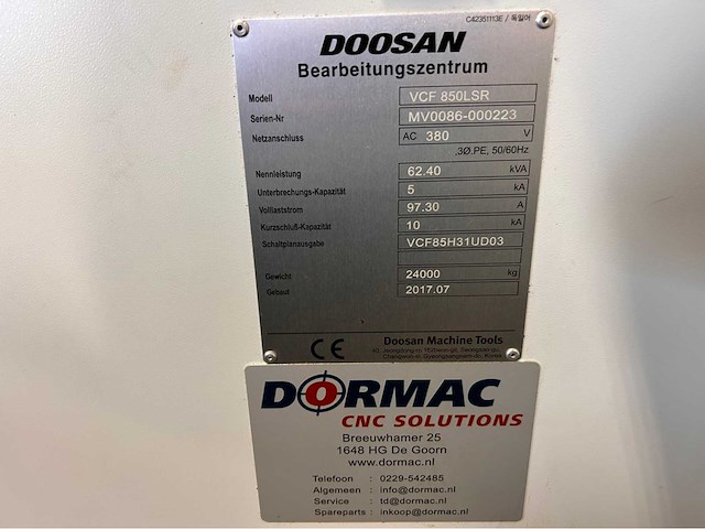 2017 doosan vcf 850lsr cnc universele machinecentrum - afbeelding 15 van  21