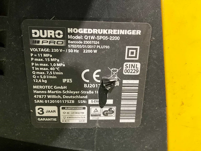 2017 duro q1w-sp05-2200 hogedrukreiniger - afbeelding 6 van  6