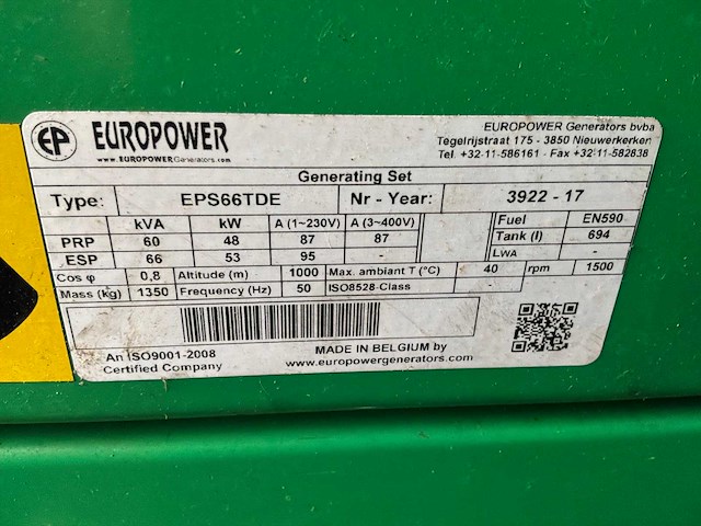 2017 europower eps66tde / eps44tde noodstroomaggregaat (2x) - afbeelding 10 van  15