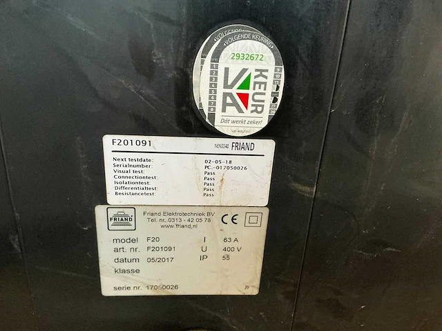 2017 friand f20 mobiele bouwstroomverdeler 63 a / 400 v met krachtstroomkabel - afbeelding 6 van  7