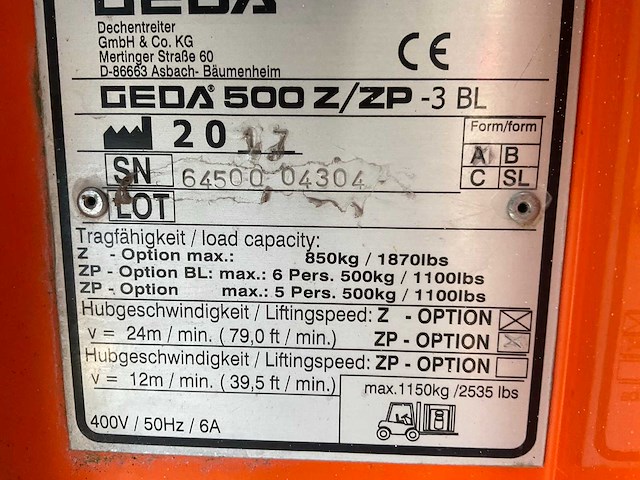 2017 geda 500 z/zp bouwlift - afbeelding 9 van  13