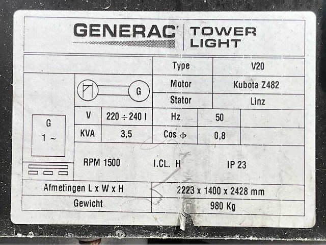 2017 generac mobile products vb9 v20 led lichtmast aggregaat aanhangwagen - afbeelding 9 van  18