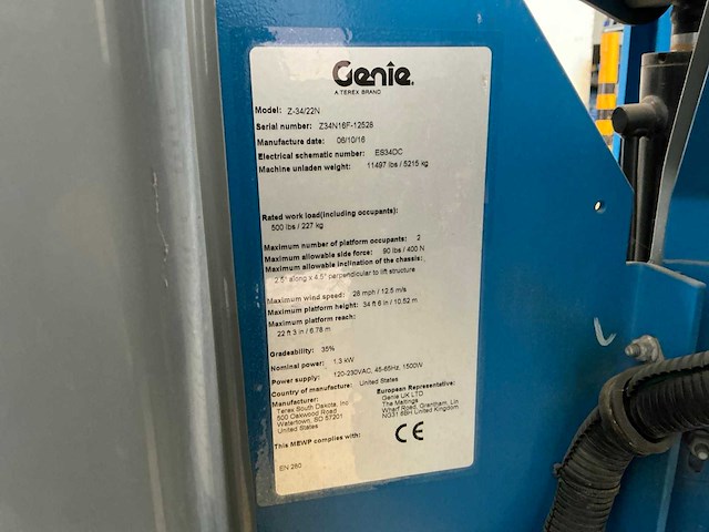 2017 genie z-34/22n hoogwerker - afbeelding 8 van  21