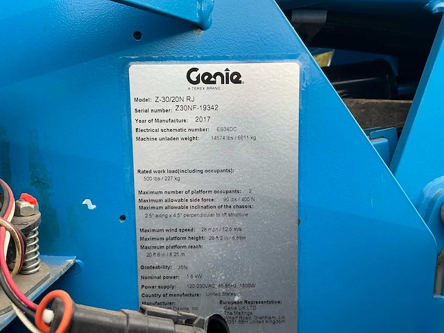 2017 genie z30/20n rj hoogwerker defect - afbeelding 25 van  31
