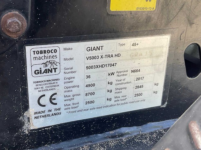 2017 giant v5003 x-tra hd 45+ shovel (c) - afbeelding 22 van  29