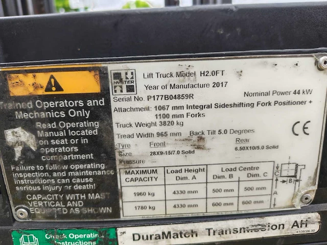 2017 hyster h2.0ft lpg heftruck – 1.960 kg – 4,33 m – weegsysteem - afbeelding 4 van  12