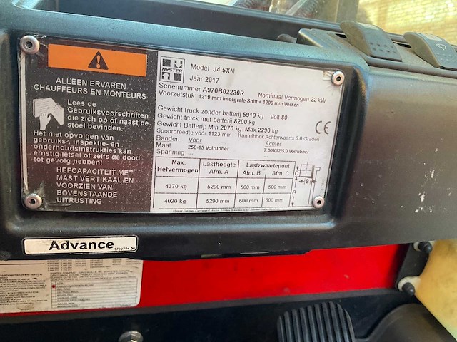 2017 hyster j4.5xn vorkheftruck - afbeelding 3 van  12