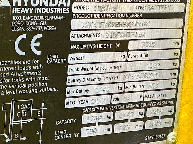 2017 hyundai 18bt-9 vorkheftruck - afbeelding 5 van  13