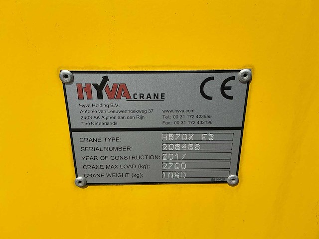 2017 hyva hb70x e3 laad kraan - afbeelding 10 van  10