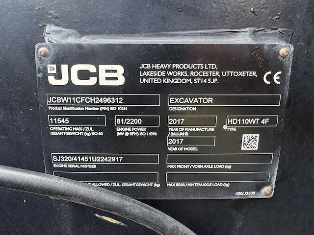 2017 jcb hydradig banden graafmachine - afbeelding 9 van  23