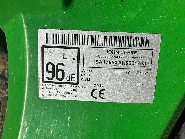 2017 john deere r43s wbm grasmaaier - afbeelding 2 van  10
