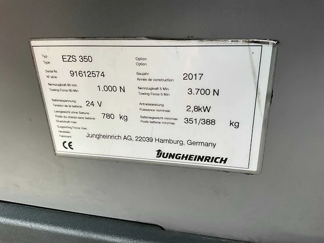 2017 jungheinrich ezs 350 industriële trekker - afbeelding 3 van  11
