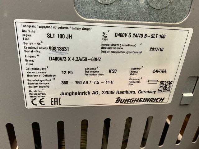 2017 jungheinrich slt100 acculader - afbeelding 1 van  4