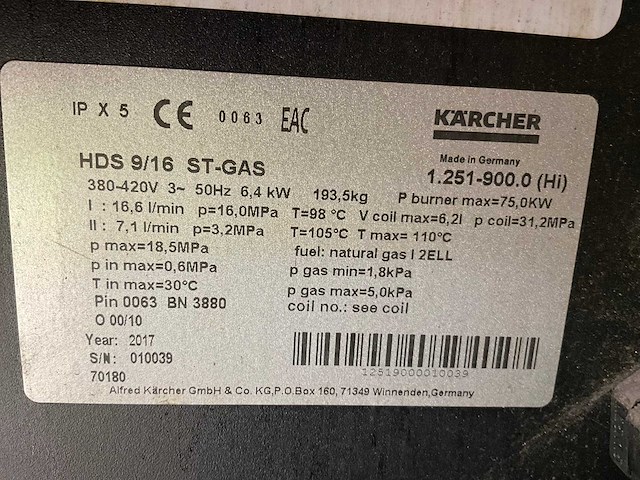 2017 kärcher hds 9/16-4 st gas stoomreiniger - afbeelding 2 van  10