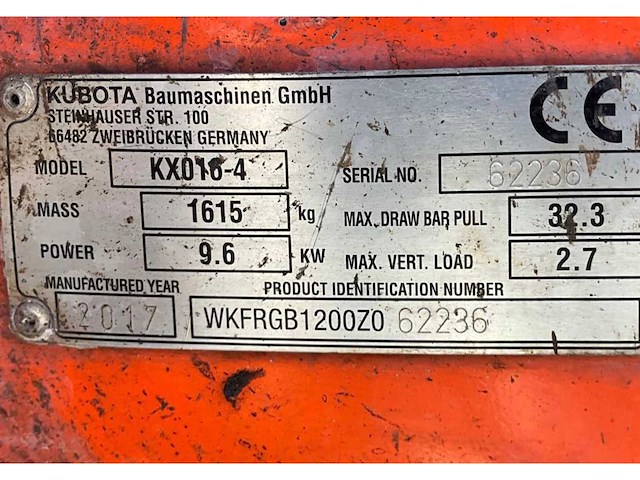 2017 kubota kx016-4g minigraafmachine - afbeelding 33 van  39