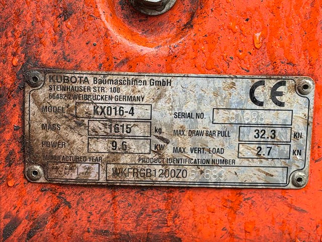 2017 kubota kx016-4g minigraafmachine - afbeelding 13 van  20