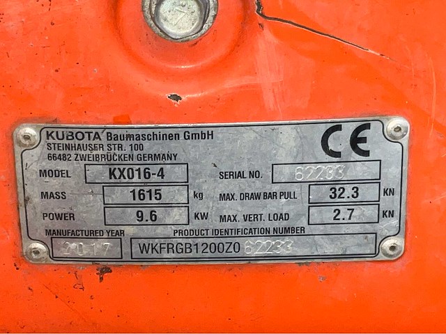 2017 kubota kx016-4g minigraafmachine - afbeelding 36 van  41