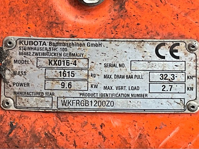 2017 kubota kx016-4g minigraafmachine - afbeelding 33 van  39