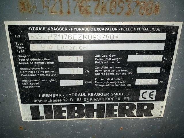 2017 liebherr 914 banden graafmachine - afbeelding 44 van  48