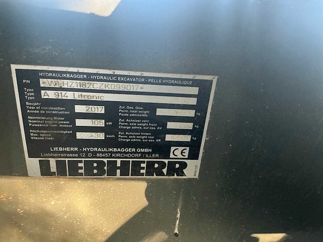 2017 liebherr 914 litronic banden graafmachine met tilt-rotator - afbeelding 66 van  69