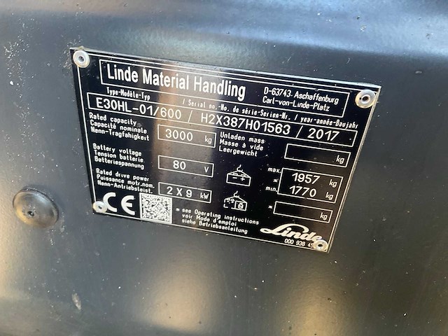 2017 linde e 30 hl 01/800 vorkheftruck - afbeelding 4 van  4