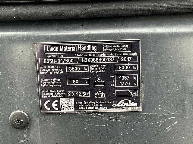2017 linde e 35 vorkheftruck - afbeelding 14 van  21