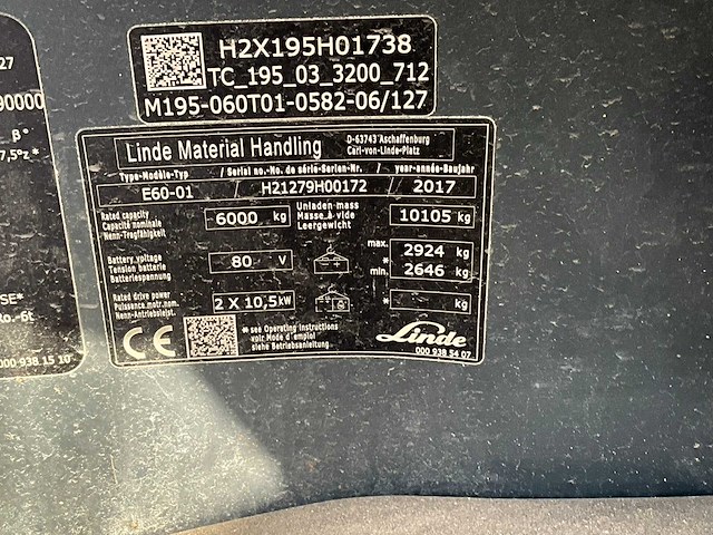 2017 linde e 60-01 vorkheftruck - afbeelding 22 van  29