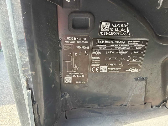 2017 linde e15-02 vorkheftruck - afbeelding 4 van  30