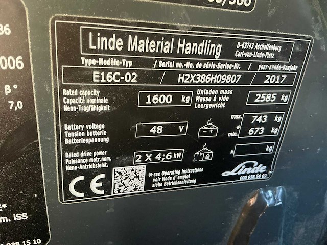2017 linde e16c-02 vorkheftruck - afbeelding 34 van  99