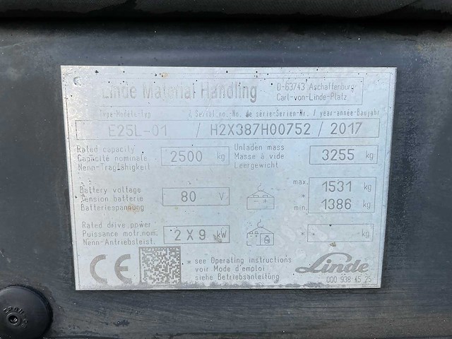 2017 linde e25l-01 vorkheftruck - afbeelding 28 van  34