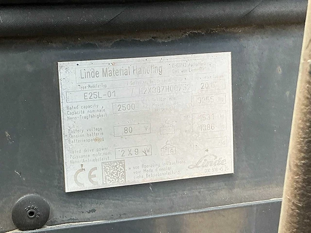 2017 linde e25l-01 vorkheftruck - afbeelding 29 van  35