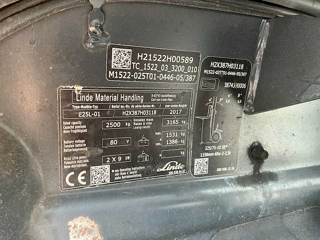 2017 linde e25l-01 vorkheftruck - afbeelding 16 van  16