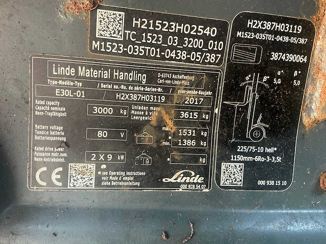 2017 linde e30l-01 vorkheftruck - afbeelding 16 van  23