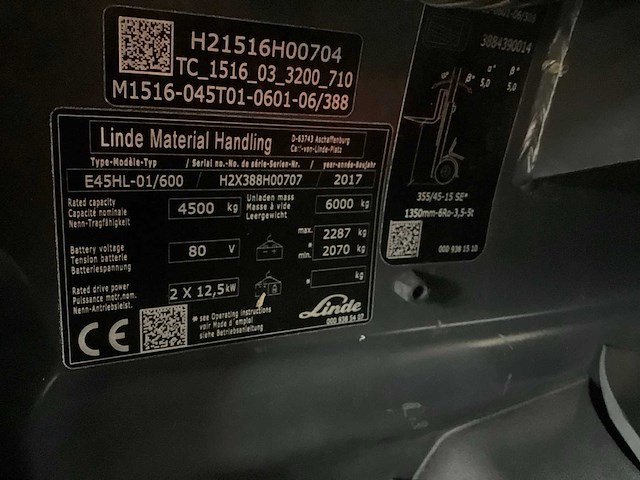 2017 linde e45hl-01/600 4500kg lepelversteller vorkheftruck - afbeelding 8 van  12