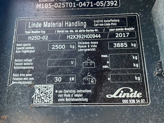 2017 linde h25d-02 evo vorkheftruck defect - afbeelding 29 van  34