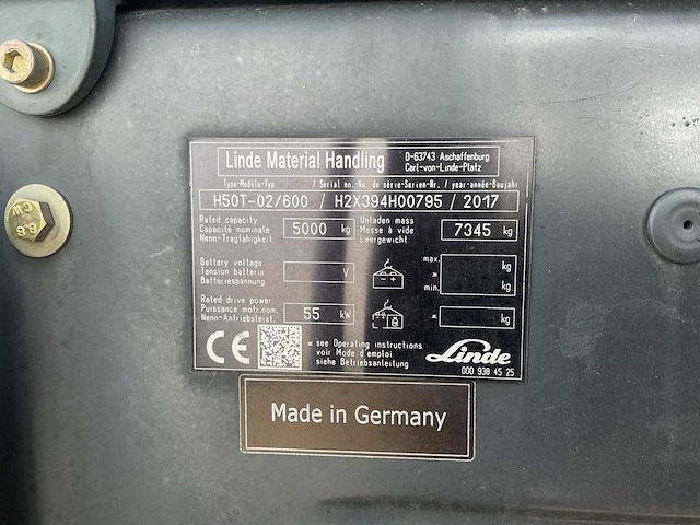 2017 linde h50t-02/600 vorkheftruck - afbeelding 5 van  11