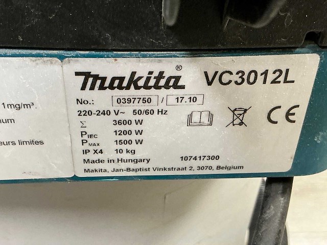 2017 makita vc3012l industriële stofzuiger - afbeelding 4 van  4