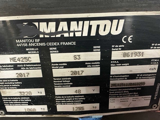 2017 manitou me425c vorkheftruck - afbeelding 11 van  19