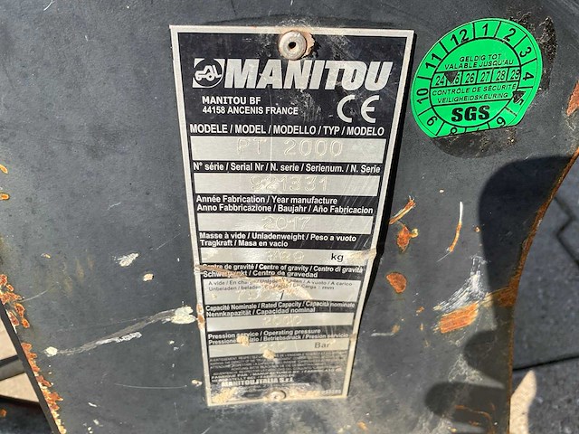 2017 manitou pt2000 kraanarm 2,5 meter/2 ton - afbeelding 2 van  10