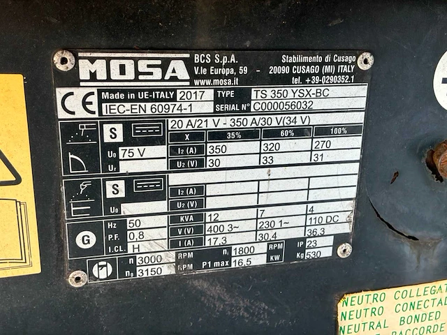 2017 mosa ts 350 ysx-bc lasagregaat - afbeelding 4 van  4