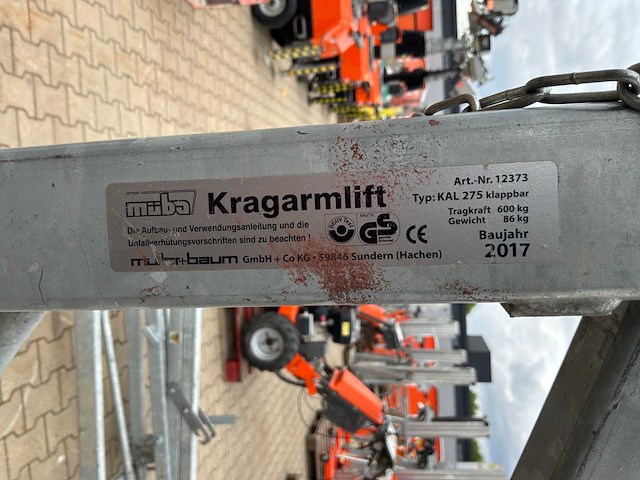 2017 muba kal 275 krachtarmlift / montagelift - afbeelding 6 van  6