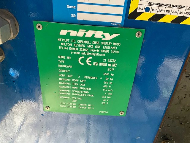 2017 niftylift hr 21 hybrid 4x4 hoogwerker - afbeelding 14 van  16